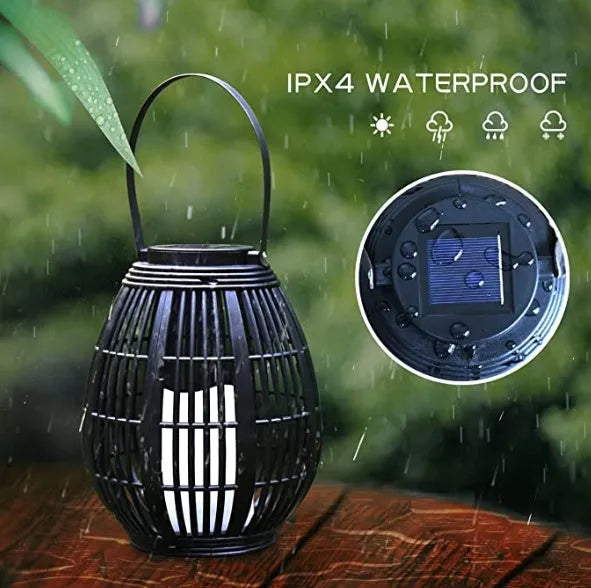Solar retro rattan garden light with oval design for outdoor patio decoration