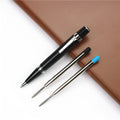 Black full metal pocket rollerball pen with 0.7mm refill and two spare refills