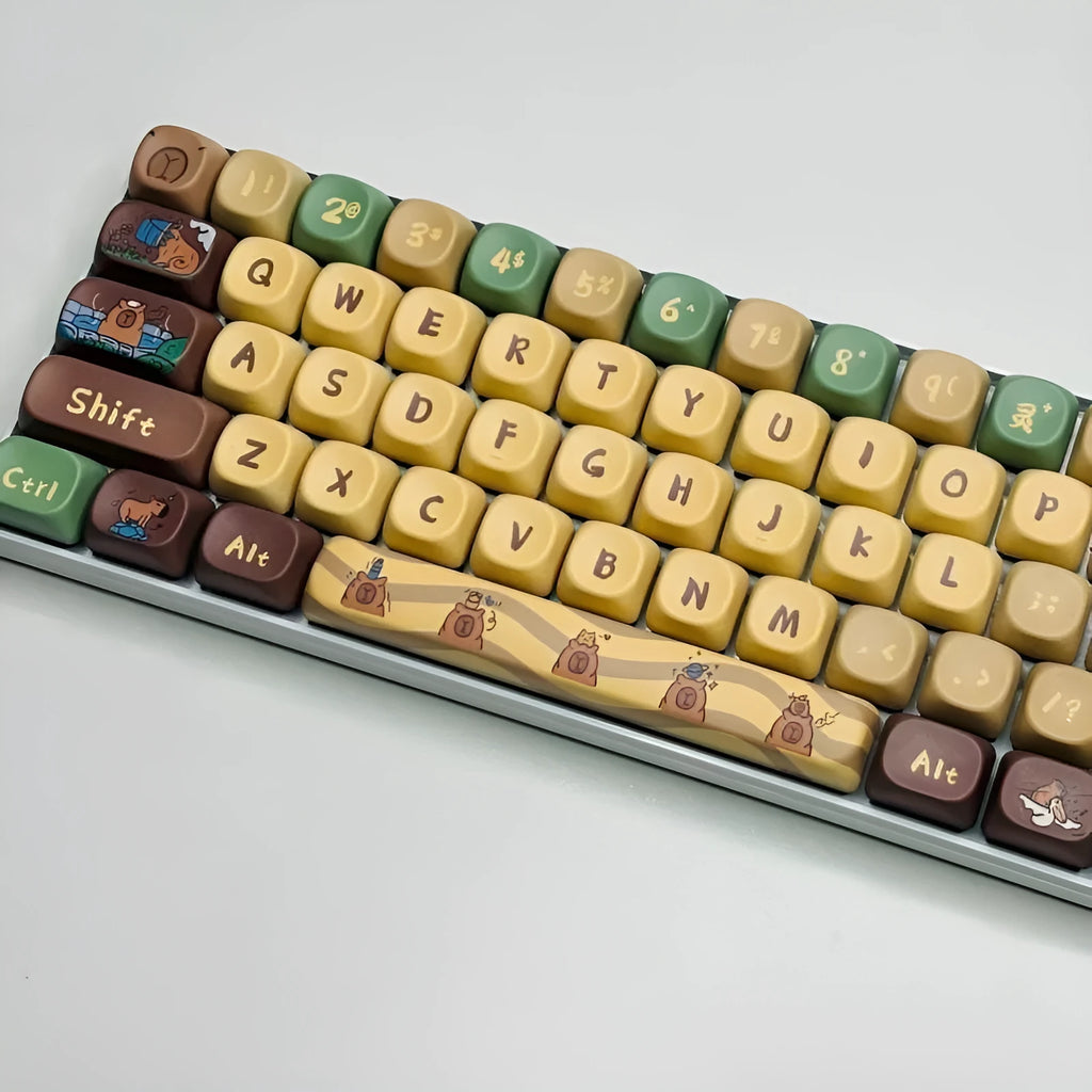 Capabala PBT Girl MOA Height profile 130-key ABS plastic mechanical keyboard keycap set laid out.