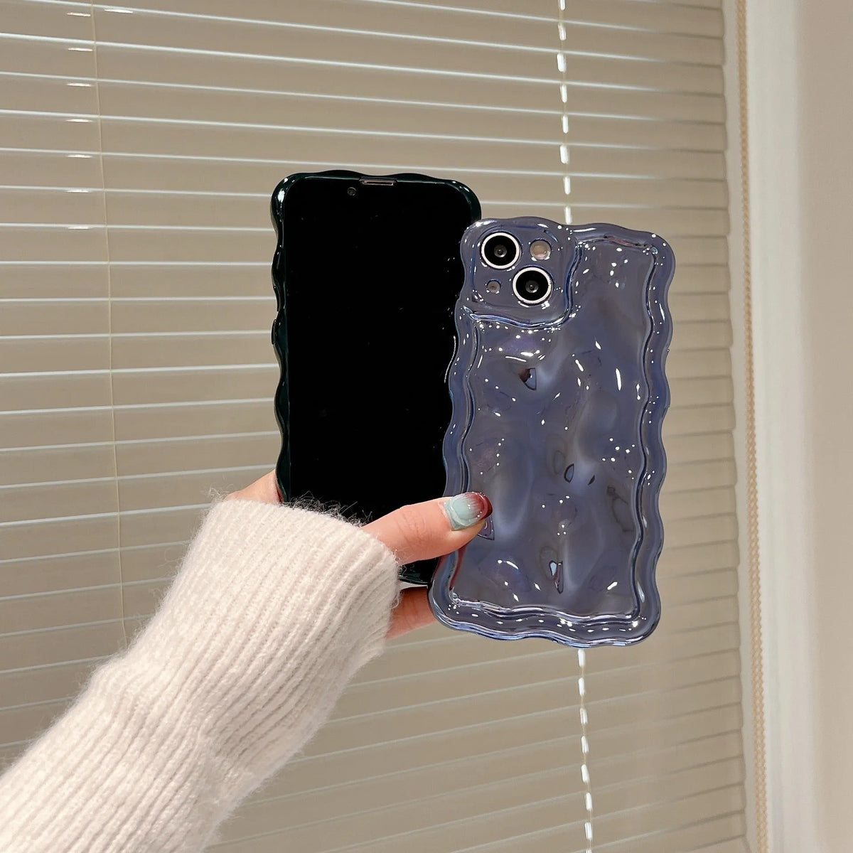 Electroplating water ripple TPU phone case for iPhone 12 showing blue colour and all-inclusive design