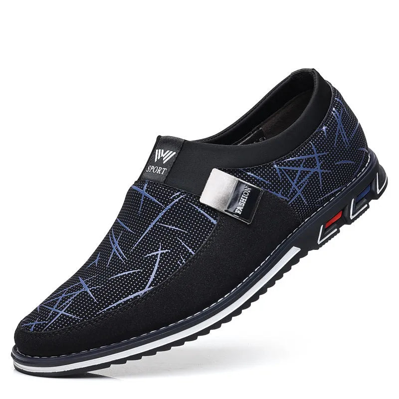 Men's casual flat shoes in synthetic leather with rubber sole and square toe design