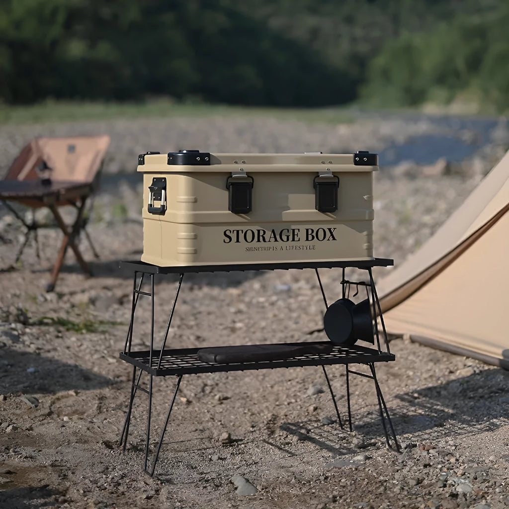 Waterproof vehicle-mounted storage box in medium and large sizes with Army Green, Black Aluminum, and Gray Sand Green colour options