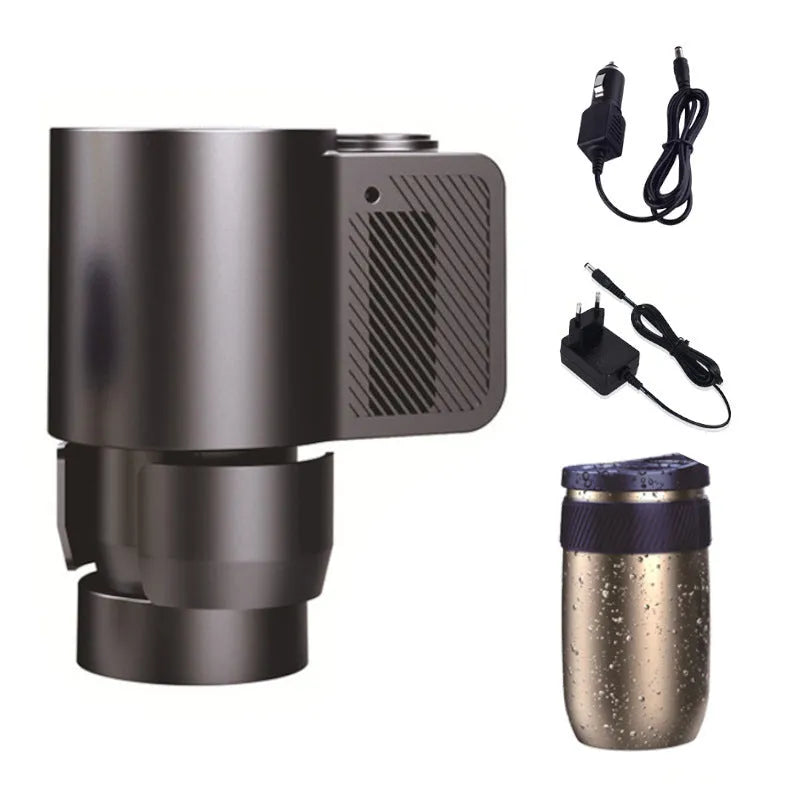 Smart portable car hot and cold coffee cup with digital temperature display, 95x130x180mm, 12V car charger and home adapter