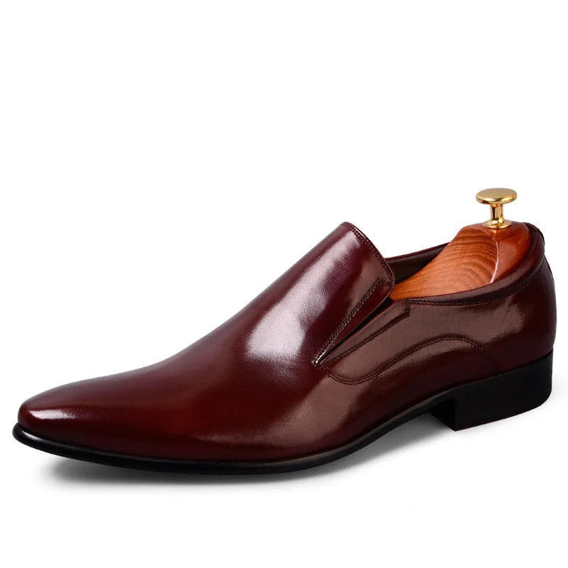 Men's pointed Oxford leather shoes with rubber sole, low upper, available in black, wine red, and brown, sizes 37-46