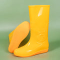 Men's white plastic rain boots with high tube design and flat heel