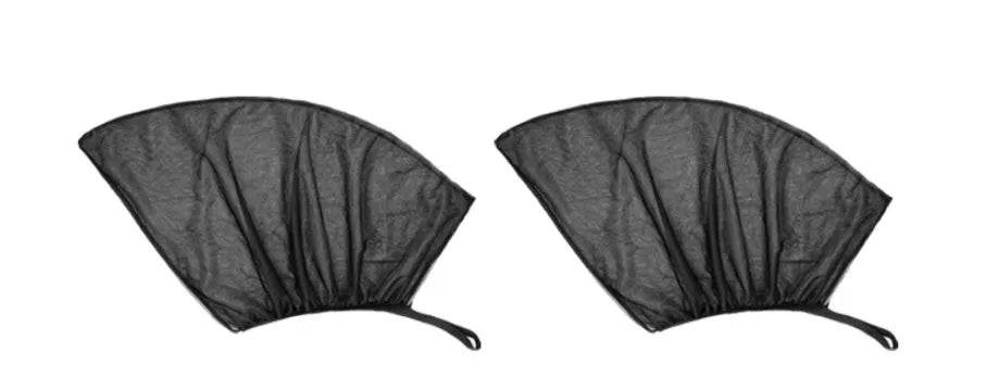 Black polyester mesh car window sunshade with elastic band, sizes 100x54cm to 113x50cm, UV mosquito dust shield