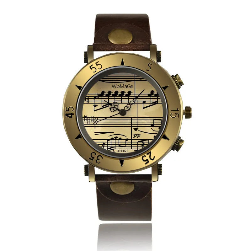 Men's music symbol fashion watch showing music notation design on dial in available colour options