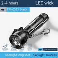 Black portable outdoor flashlight with USB charging port and compact plastic housing