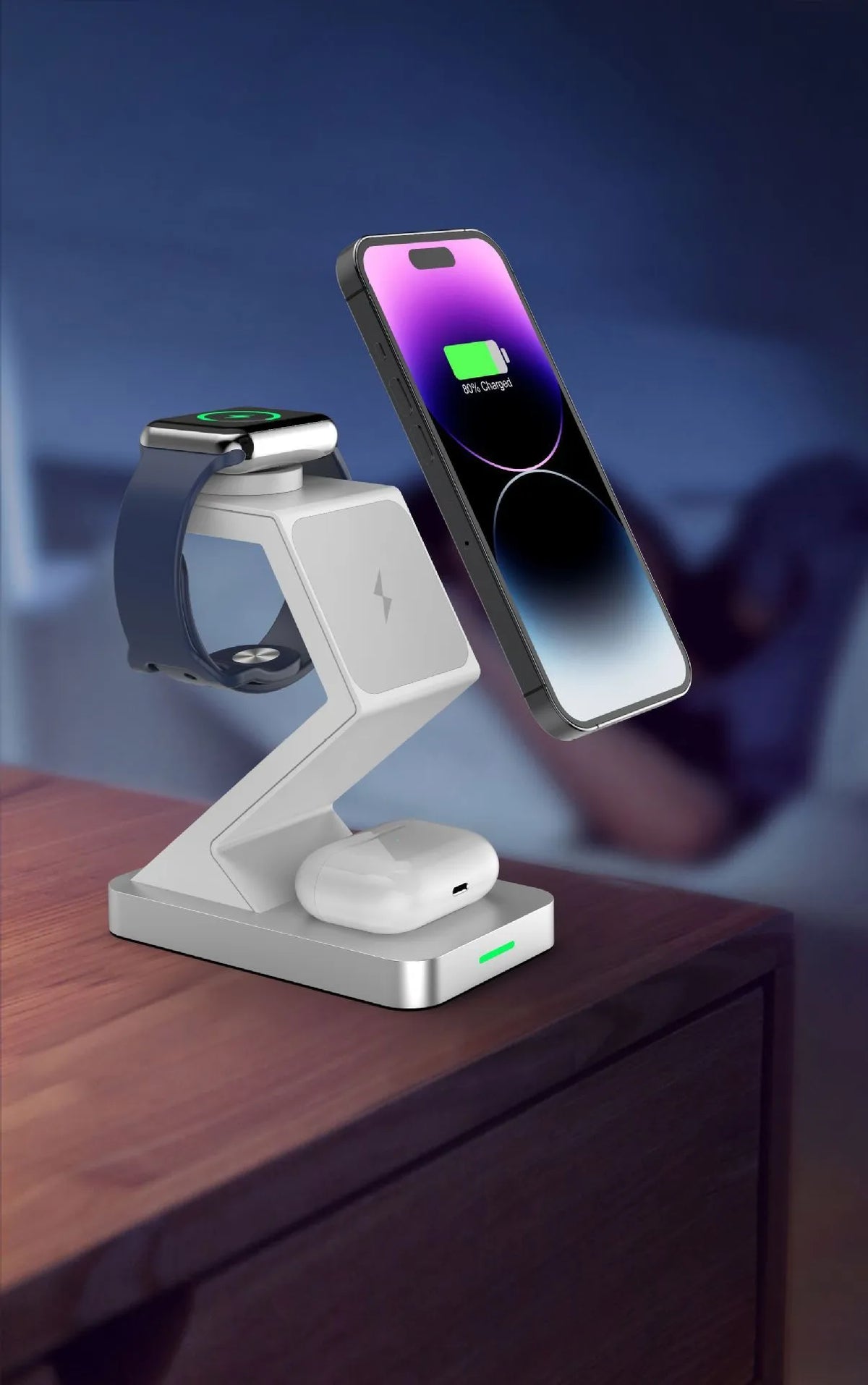 Three in one magnetic wireless charger phone holder with Type-C interface, shown in black or white, X3 suit model