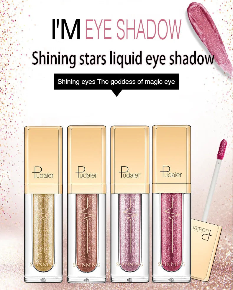 Shinning Star 18-colour glitter eyeshadow palette with shades from Beige to Water Wave Silver on a white background