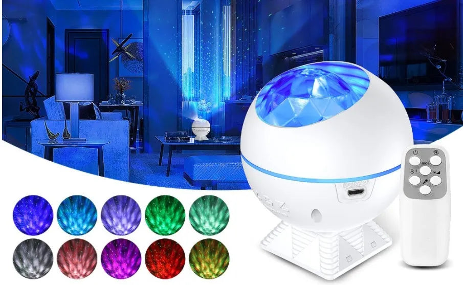 Mini Spherical Starry Sky Projection Lamp White Cloud Moon Model Voice Control USB Powered LED Vehicle Watermark Galaxy Projector 8W RGBW 110-220V
