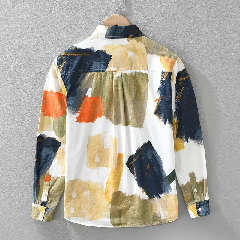 Loose fit casual cotton top with printed colour pattern and long sleeves in cardigan style