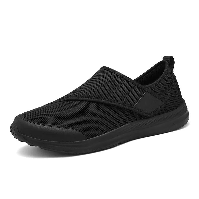 Casual walking shoes with Velcro closure and mesh upper in flat-heel design