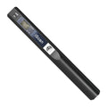 Handheld plastic scanner held in hand, shown in black, blue, green, red, and silver colour options.