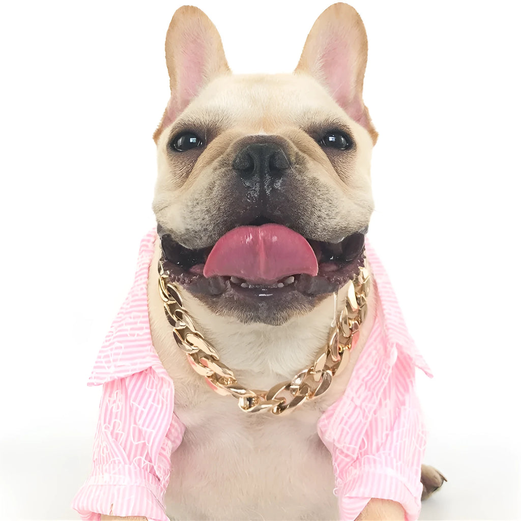 Gold colour geometric pendant dog collar with twisted chain adjustable 21-50cm