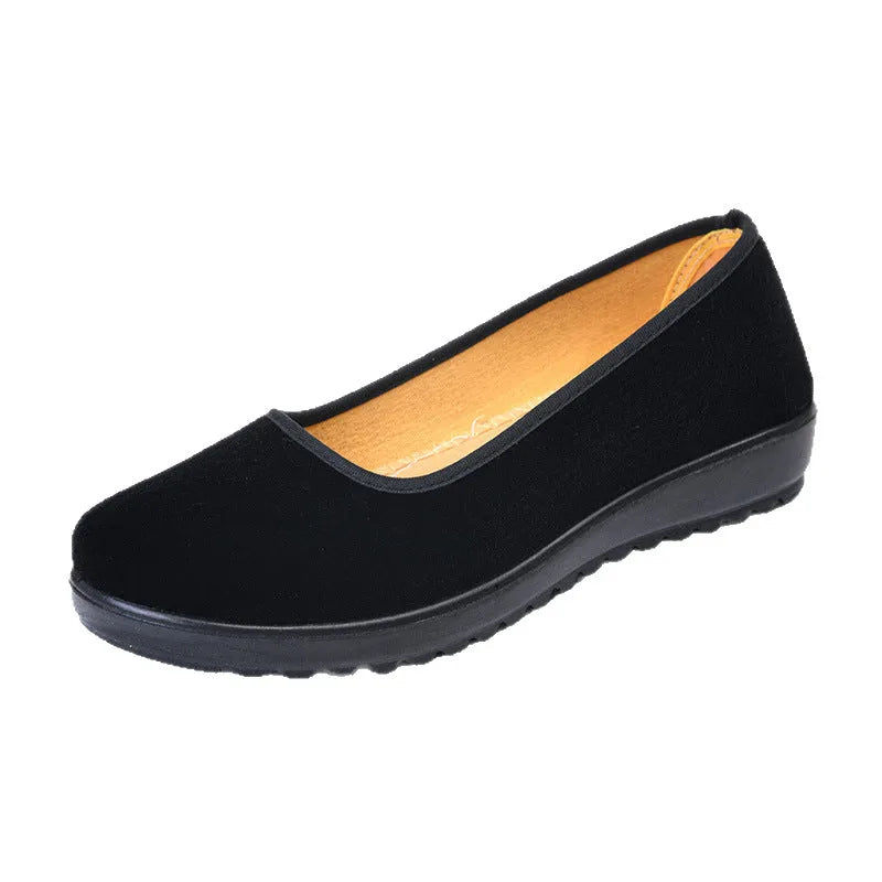 Women's Old Beijing cloth shoes black flat heel round toe cotton flannel upper