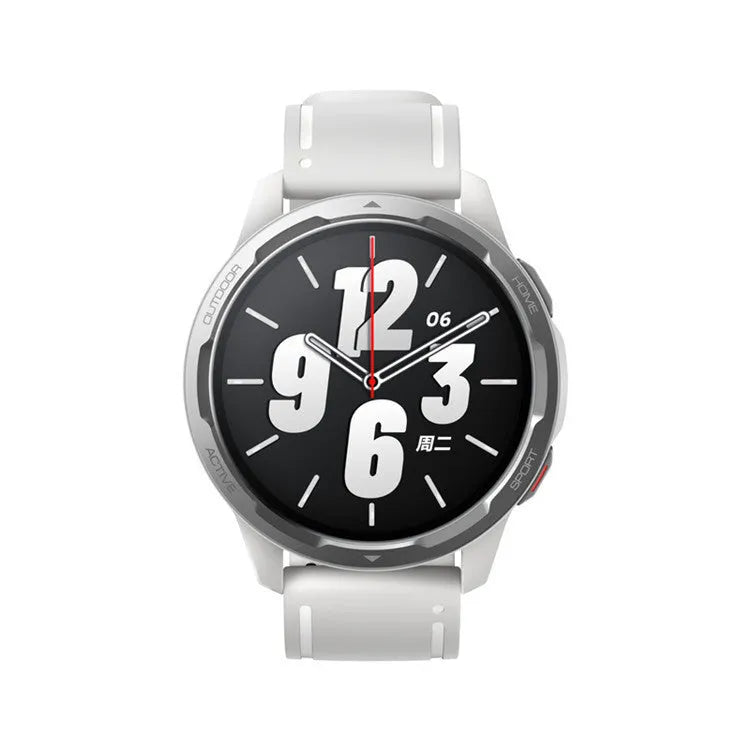 Dual-band GPS smart watch with touchscreen in black, white, or blue colour options on a silicone strap.