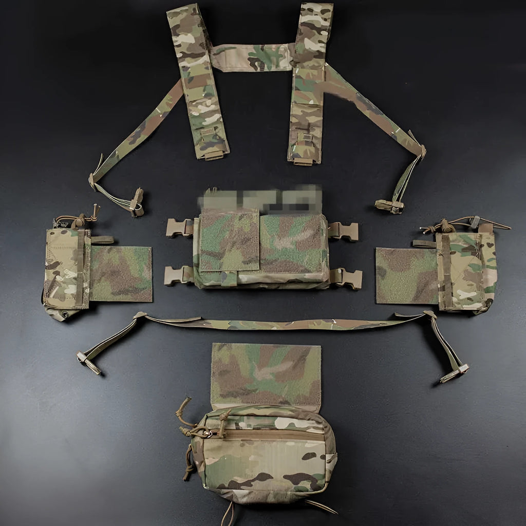 Tactical expandable chest vest in Cordura fabric, one size fits all, black colour, with breathable mesh back panel for team activities