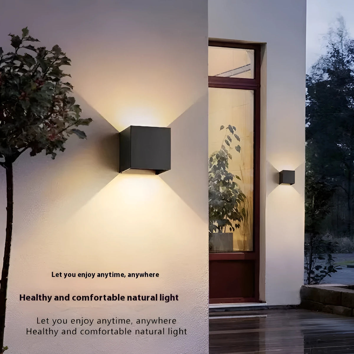Black outdoor waterproof wall lamp with aluminium body, 6W warm LED light and adjustable angle