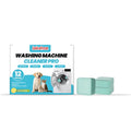 Pack of 12 white washing machine cleaning sheets with descaling formula