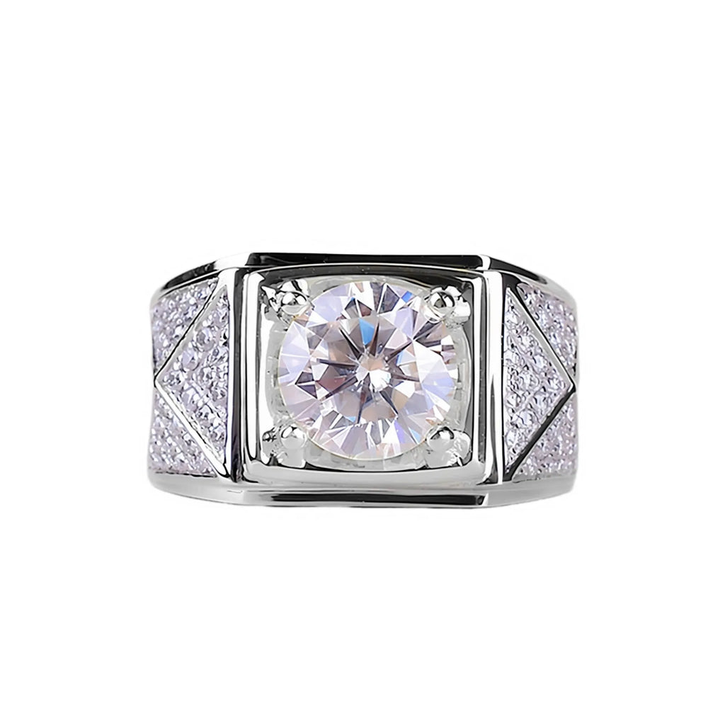 Triangle diamond-studded ring gold two-tone adjustable open men's unisex geometric shield ring