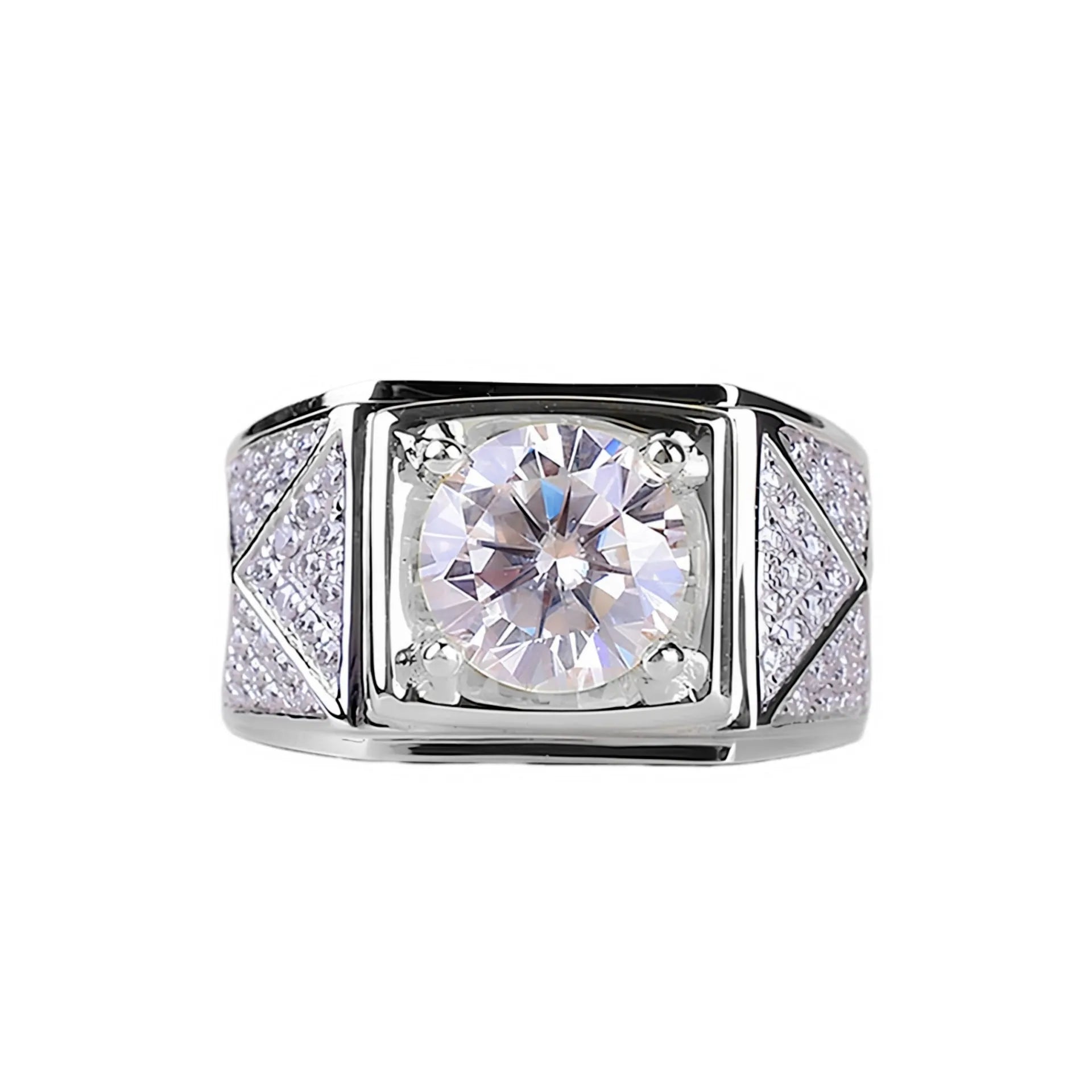Triangle diamond-studded ring gold two-tone adjustable open men's unisex geometric shield ring
