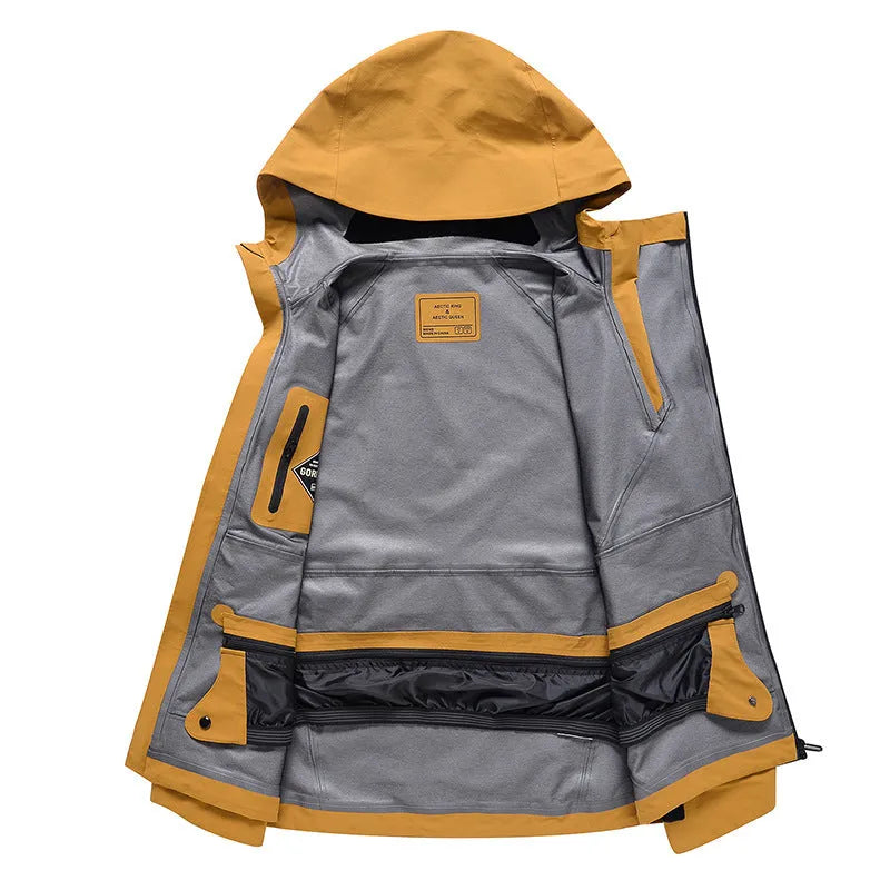 Unisex thin double plate ski suit in yellow, black, grey or liner colour for winter sports.