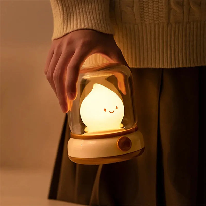 Retro oil lamp design USB rechargeable night light in green or yellow colour options