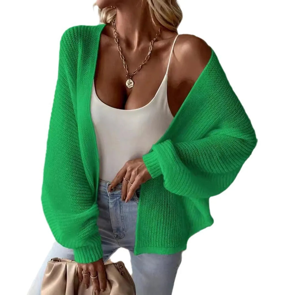 Loose fit batwing sleeve cardigan in lightweight polyester fabric showing colour options