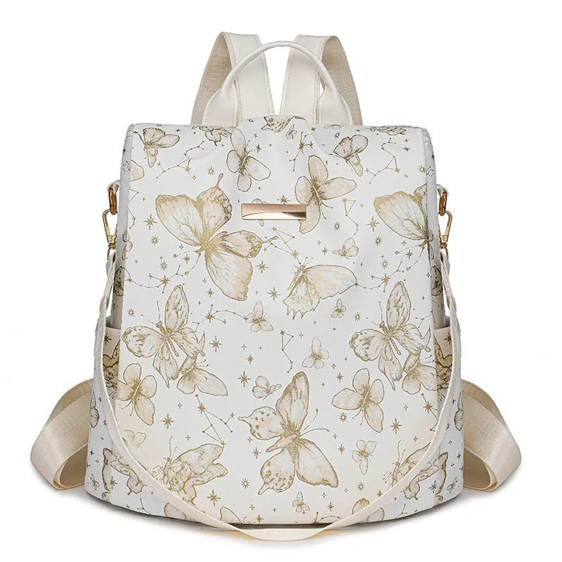 Butterfly printed PU leather backpack with physiological curve backplate in multiple colour options