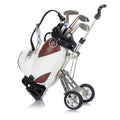 Golf bag pen holder decorations in carved PU leather and alloy, available in blue, green, red, and white