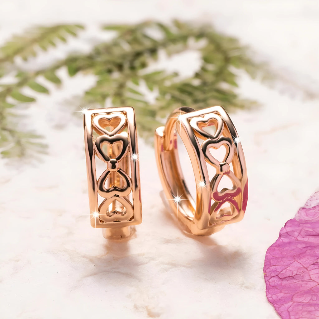 Love Glossy Hollow Ear Clip in rose gold, copper electroplated clip-on earrings, one pair, heart cut-out design