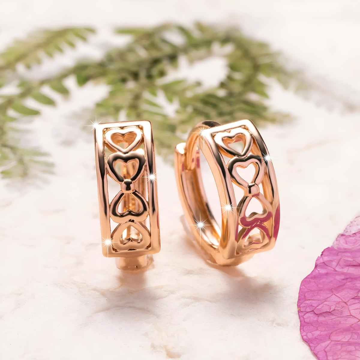 Love Glossy Hollow Ear Clip in rose gold, copper electroplated clip-on earrings, one pair, heart cut-out design
