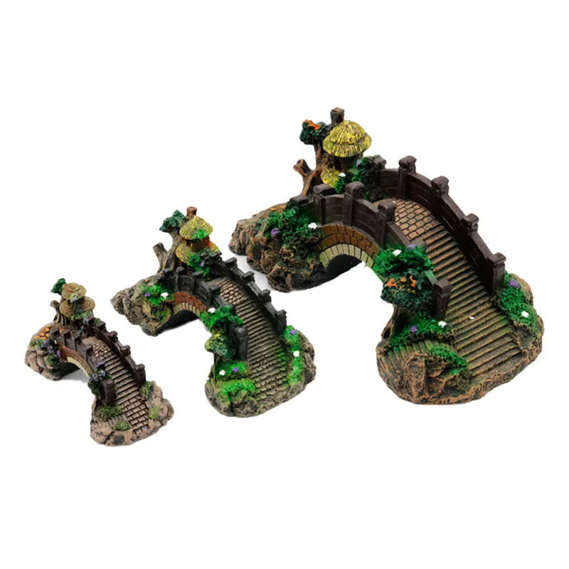 Resin aquarium landscape bridge ornament with arch cave in fish tank