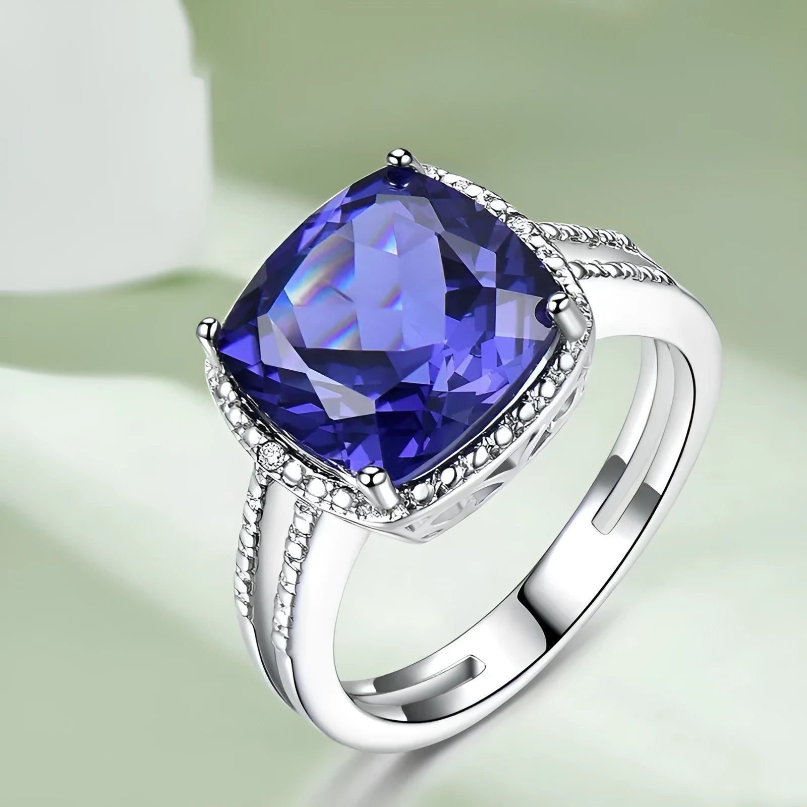 Blue Tanzanite gemstone set in a polished sterling silver women's ring.