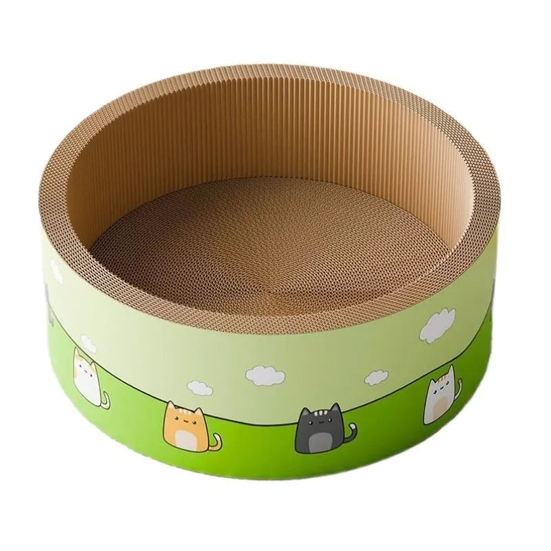 Large round deep pit cat scratch board in corrugated paper, shown in HK round pit colour.