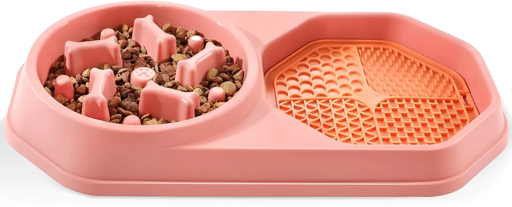 Blue slow feeder dog bowl with maze pattern for anti-gulping feeding