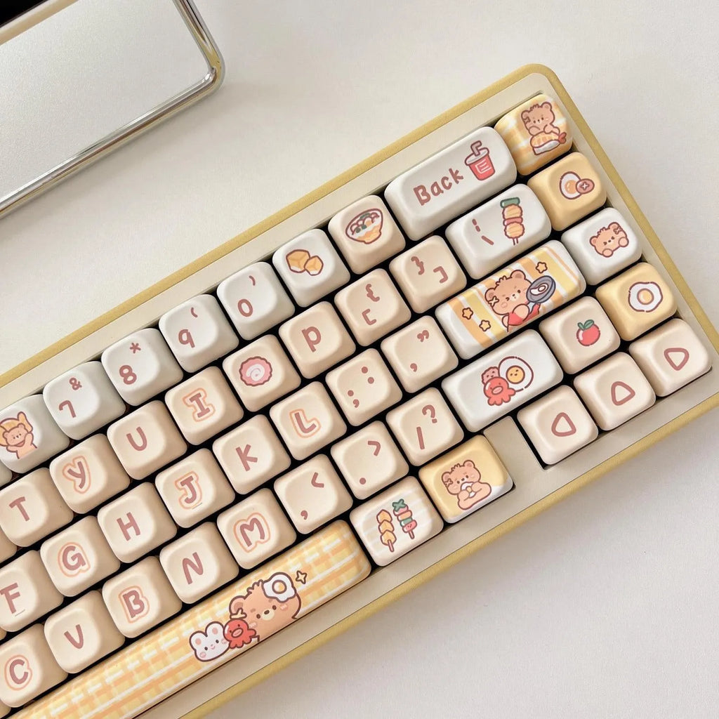 Rabbit Bear Restaurant themed PBT plastic keycap set with EOA profile for mechanical keyboards