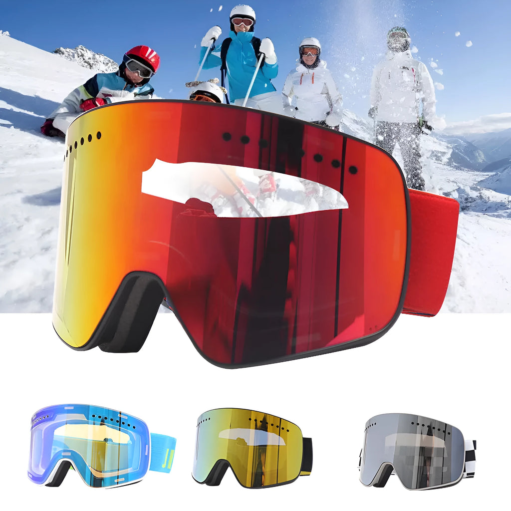 Double layer anti-fog ski goggles with TPU frame and PC lens in black gold colour