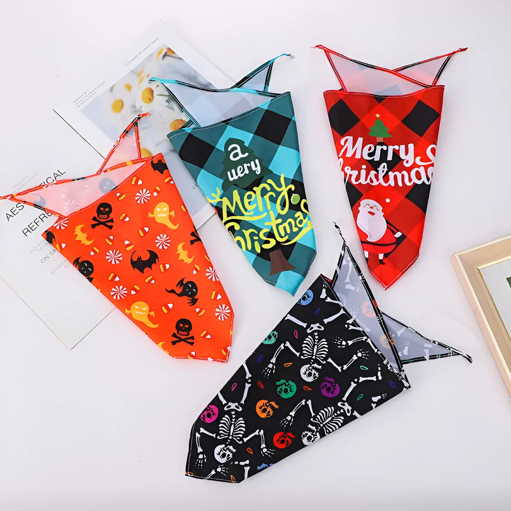 Nylon pet scarf with cartoon print for Halloween, available in 43cm or 65cm length, model 14 style