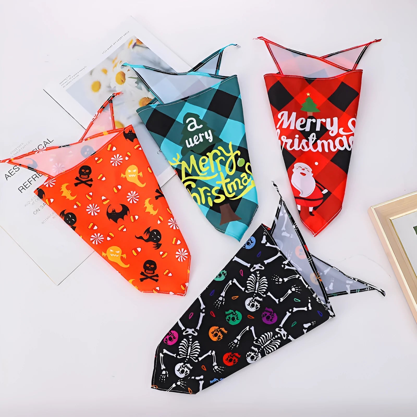 Nylon pet scarf with cartoon print for Halloween, available in 43cm or 65cm length, model 14 style