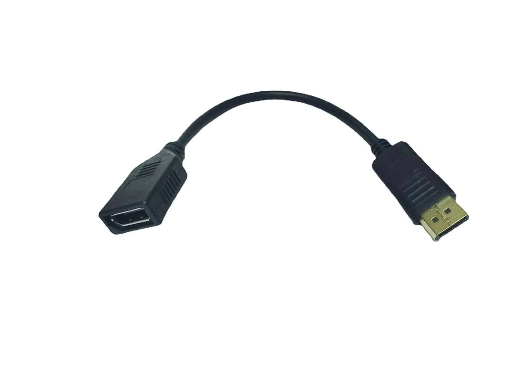 Black DisplayPort DP male to female extension cable with rotating busbar, approximately 10cm long