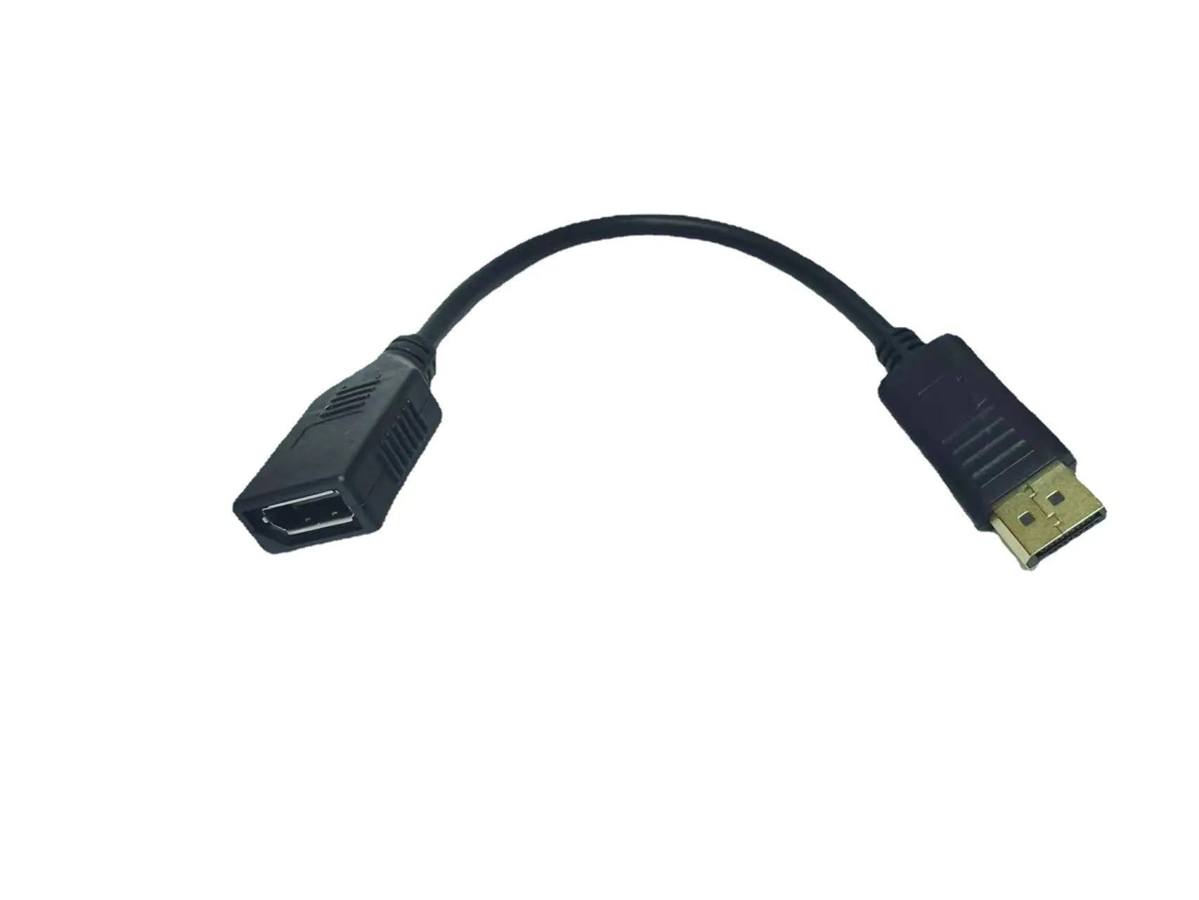 Black DisplayPort DP male to female extension cable with rotating busbar, approximately 10cm long