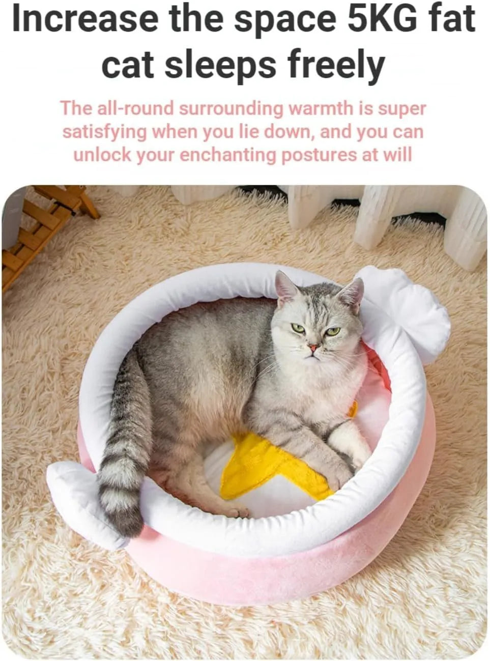 A pink magic honey pot shaped cat sofa bed with a soft interior for a small pet.