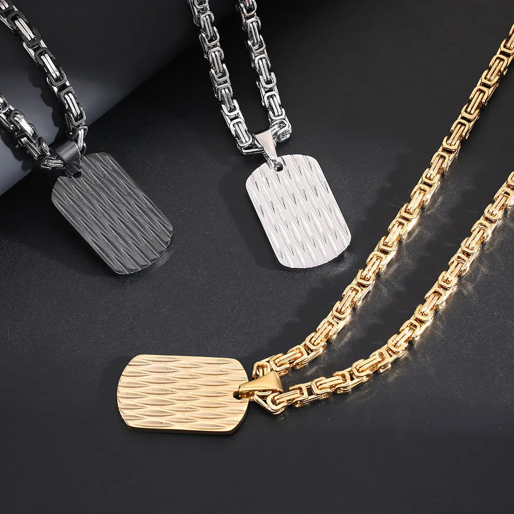 Men's titanium steel water ripple pendant necklace on an adjustable Emperor Chain in black finish.