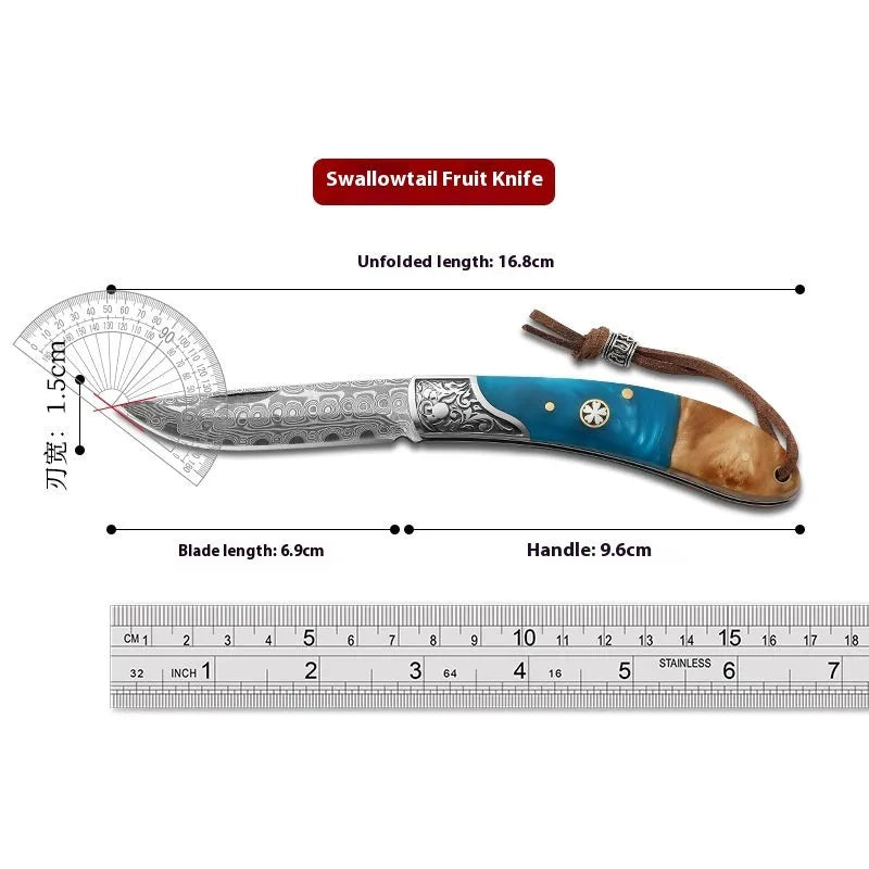 VG10 stainless steel folding portable mini outdoor knife with handmade national style craft in blue or red