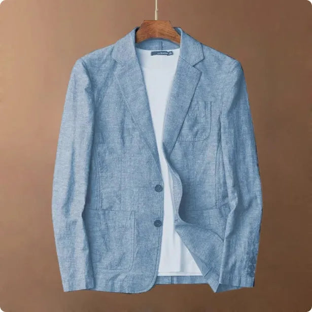 Men's thin linen suit coat in solid colour with stick pockets, available in multiple colours and sizes