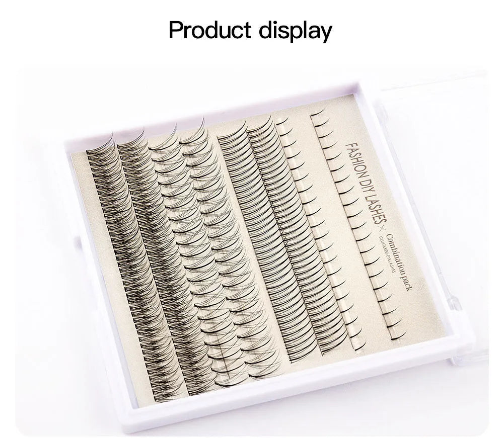 DIY false eyelash glue suit set with segmented artificial fibre lashes and dual-colour glue with brush tweezers