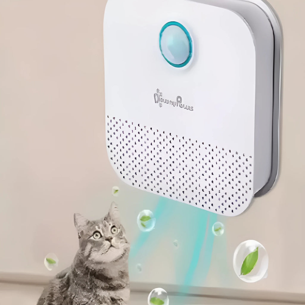 White DownyPaws 4000mAh smart cat litter box odour purifier, compact cubic design.