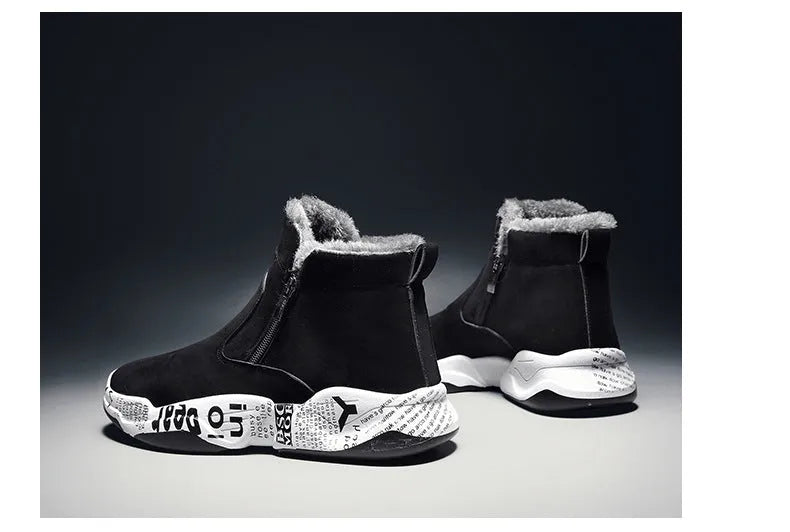 High-top men's snow boots in 2280 black and white with suede upper and rubber sole